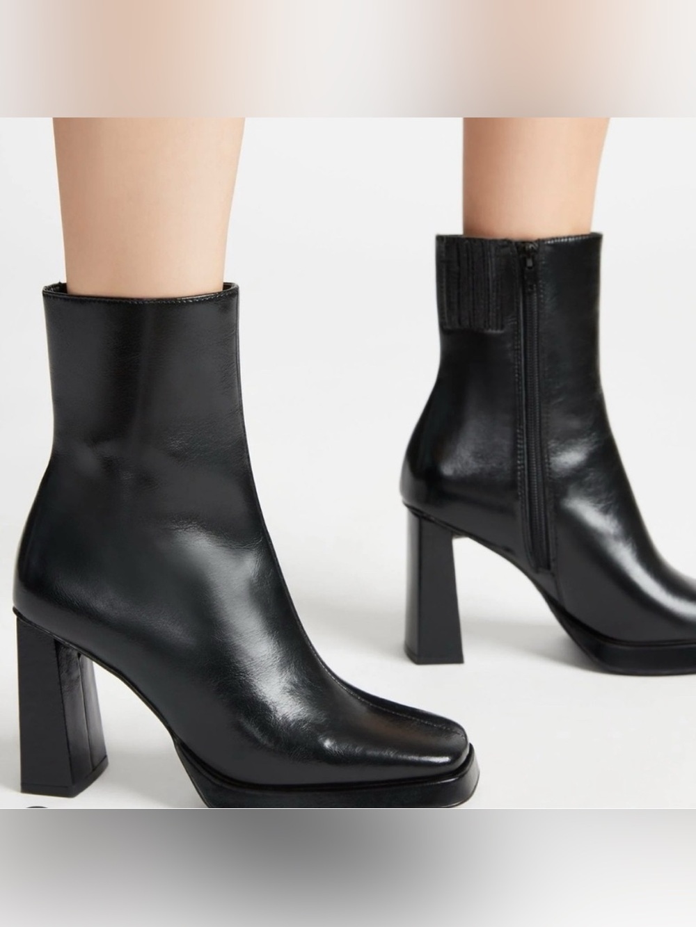 Steve Madden Black Leather Square Toe Platform Block Heel Bootie Size 8